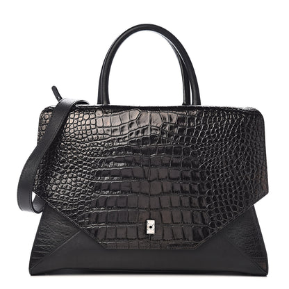 Givenchy Calfskin Crocodile Embossed Small Obsedia Satchel Black 1 of 14