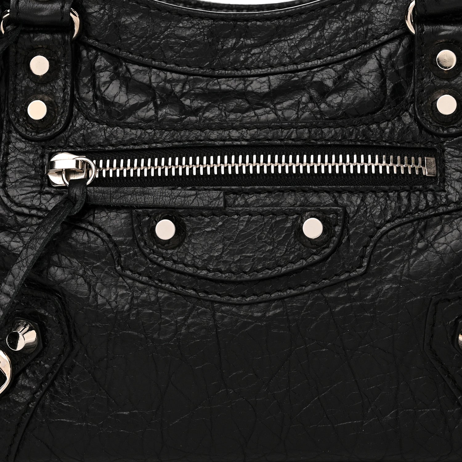 Balenciaga Agneau Classic Silver Hardware Mini City Logo Strap Black White 8 of 10