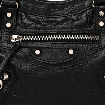 Balenciaga Agneau Classic Silver Hardware Mini City Logo Strap Black White 8 of 10