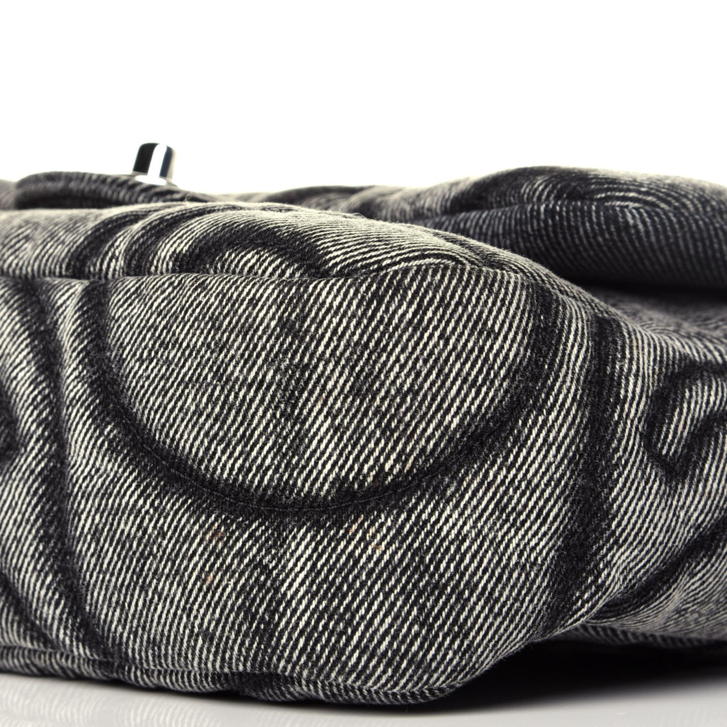 Denim Embossed CC Logo Print Mini Single Flap Black