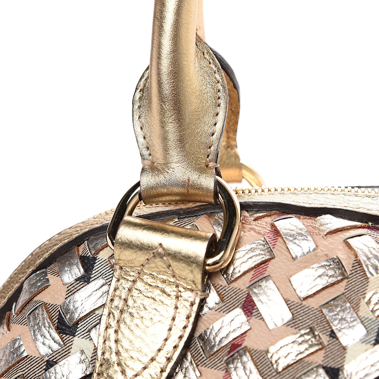Burberry Metallic Woven Haymarket Check Thornley Satchel Gold 12 of 12