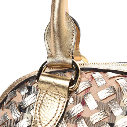 Burberry Metallic Woven Haymarket Check Thornley Satchel Gold 12 of 12