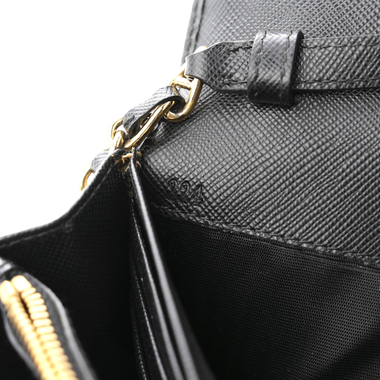 Prada Saffiano Metal Oro Chain Wallet Black 7 of 11