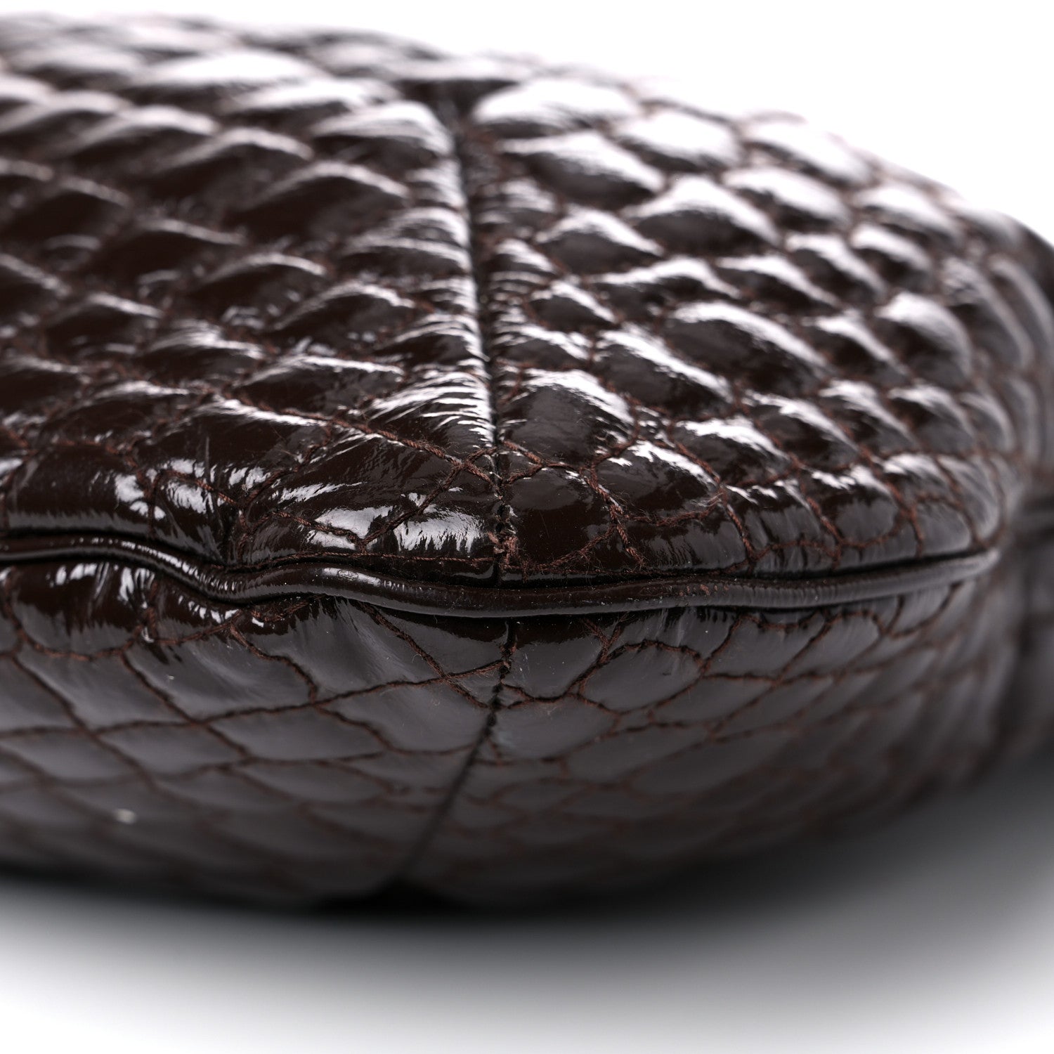 Saint Laurent Patent Crocodile Embossed Tribute Tote Brown 9 of 23