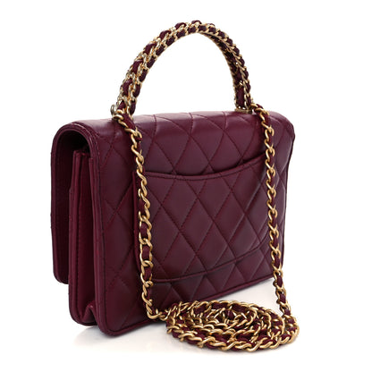Chanel Lambskin Quilted Top Handle Wallet On Chain WOC  Burgundy 3 of 11