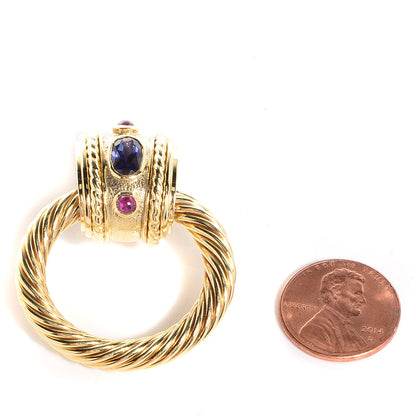 David Yurman 14K Gold Ruby Iolite Door Knocker Cable Earrings 2 of 4