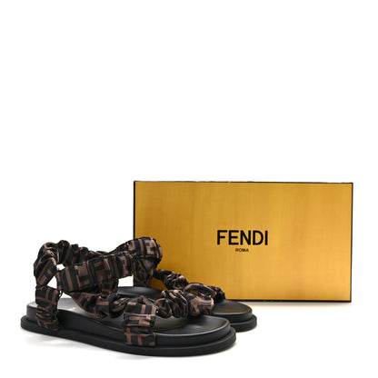 Fendi Satin FF Ruched Sandals 39 Tobacco Black 8 of 8