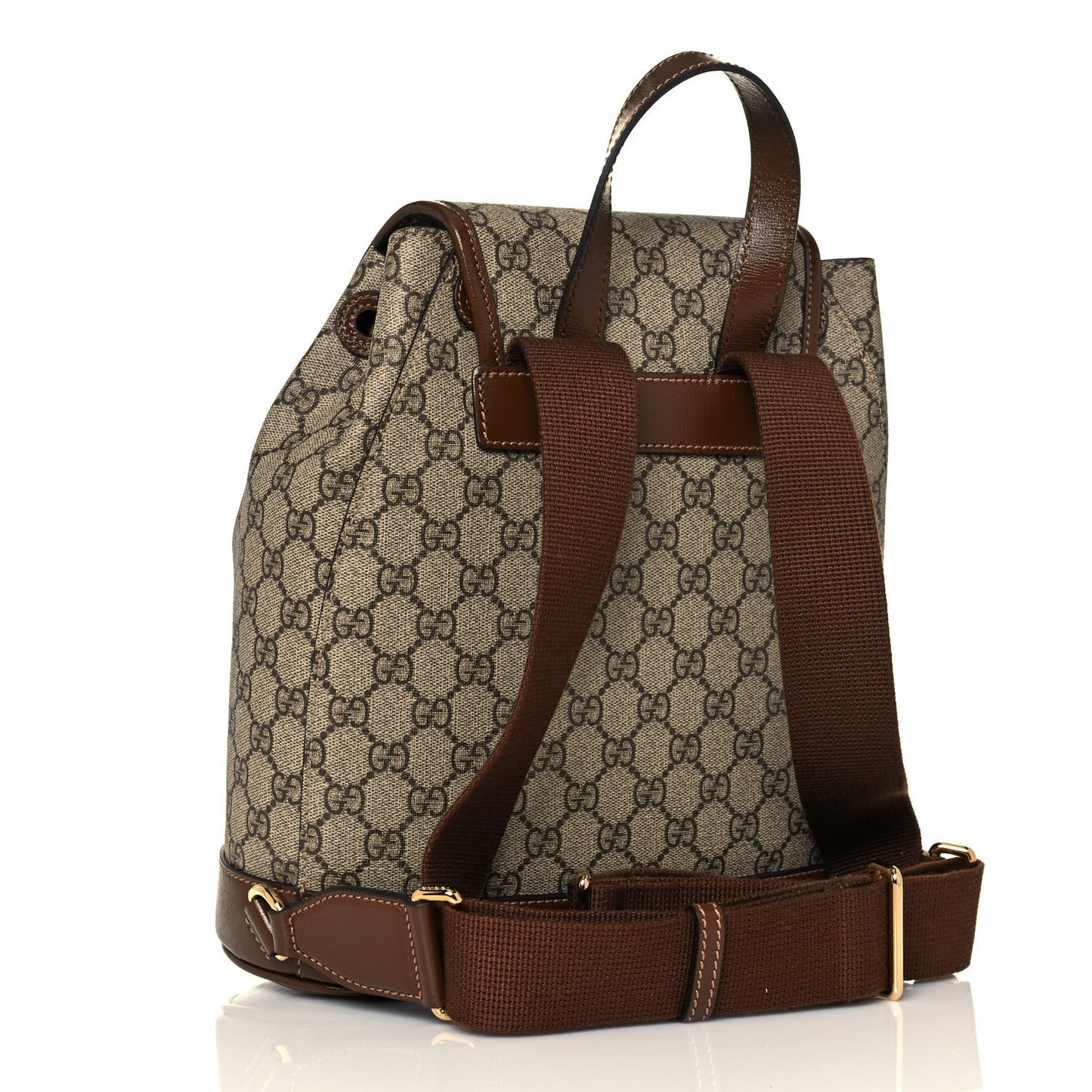 GG Supreme Monogram Azalea Calfskin Retro Interlocking G Buckle Backpack Beige Ebony Brown Sugar