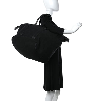 Chanel Washed Toile Calfskin Quilted Large Street Style Travel Bag Black 2 of 14