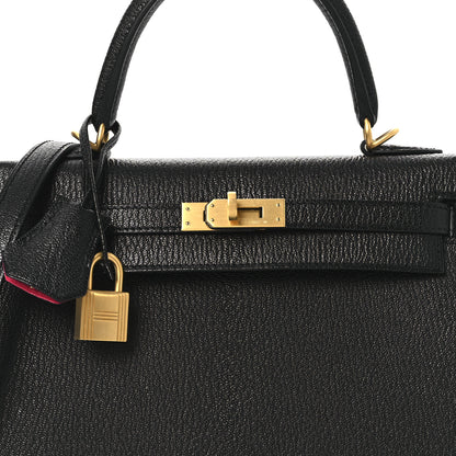 Hermes Chevre Mysore Horseshoe Kelly Sellier 25 Black Rose Pourpre 8 of 11