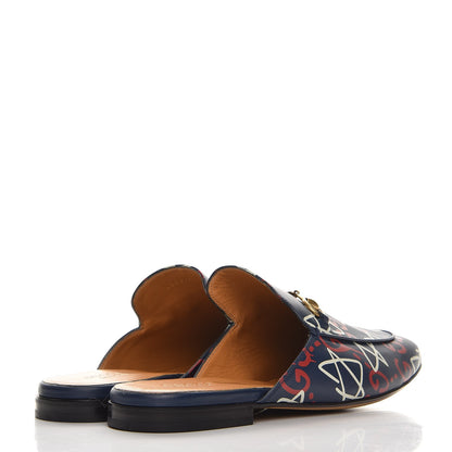 Gucci Calfskin GucciGhost Print Mens Princetown Slippers 12 Blue Agata Hibiscus Red 4 of 10