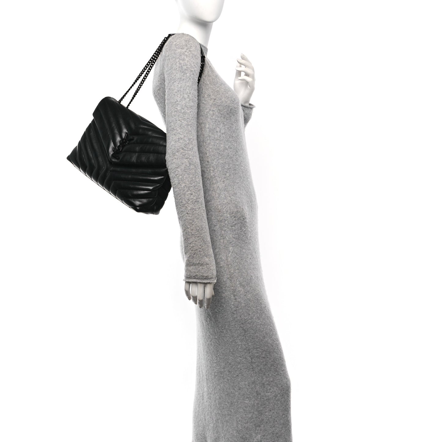 Calfskin Y Quilted Monogram Monochrome Medium Loulou Chain Satchel Black