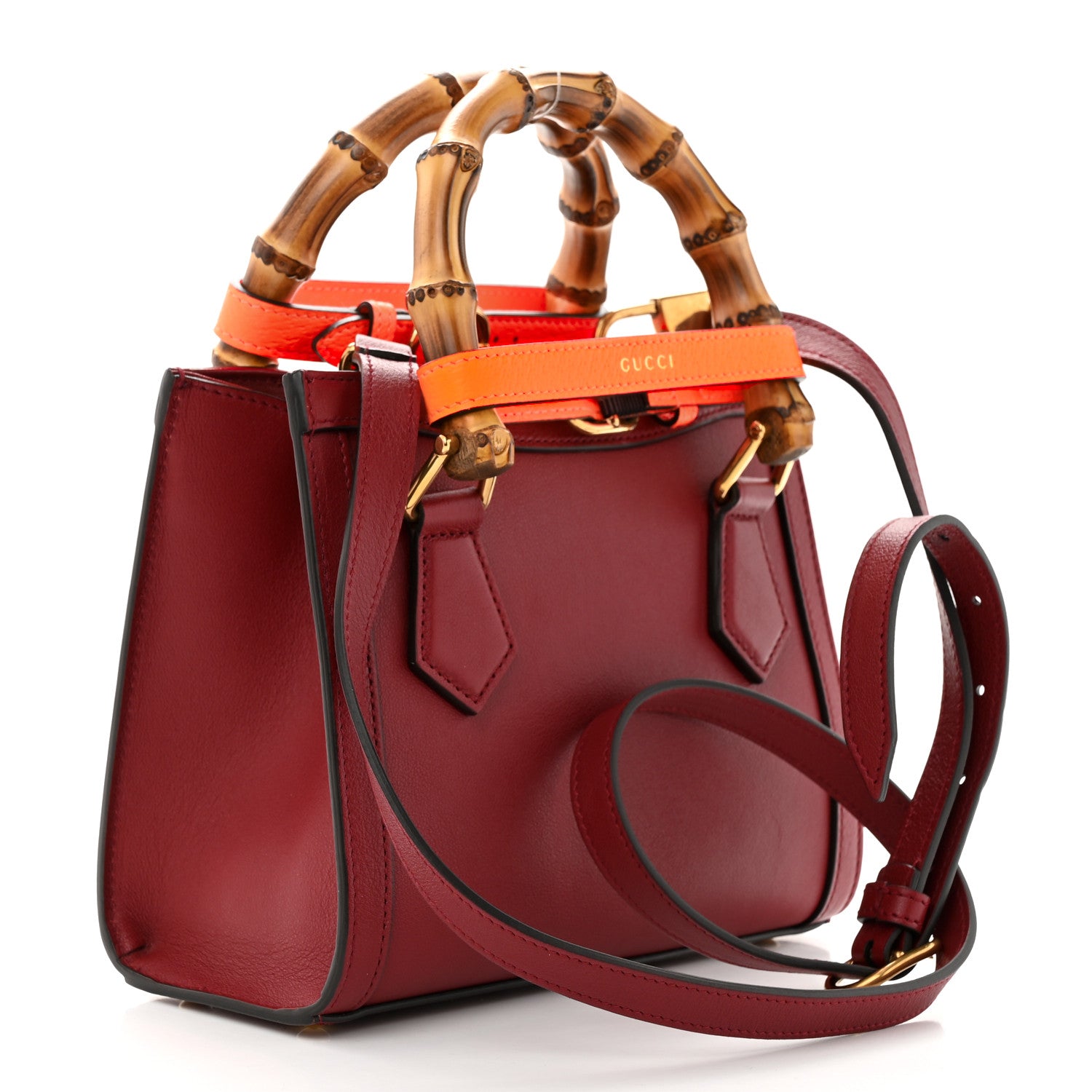 Gucci Wonka Grain Calfskin Mini Diana Tote Bag Dark Red Orange Fluo 3 of 10