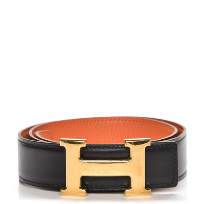 Hermes Box Togo 32mm H Belt 80 Black Orange 1 of 6