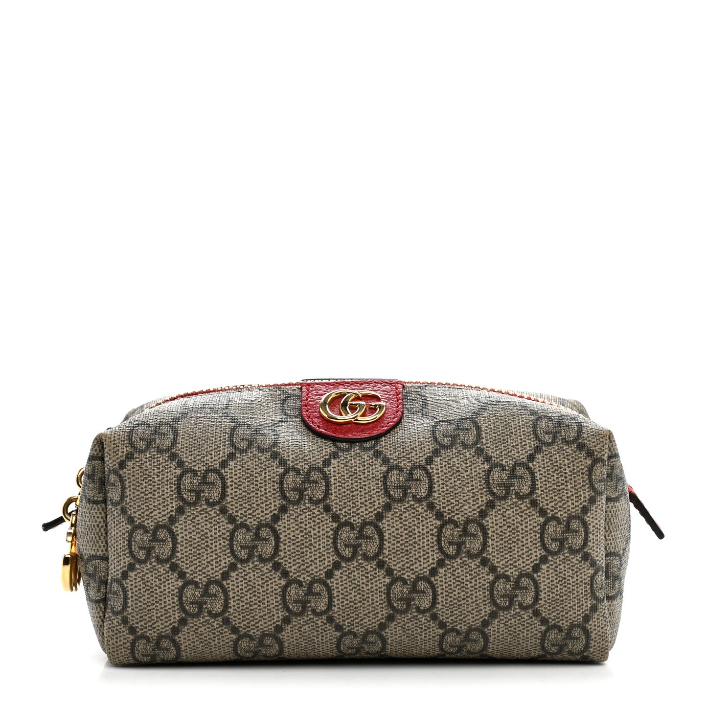 Soft GG Supreme Monogram Calfskin Small Ophidia Cosmetic Case Beige Ebony Hibiscus Red