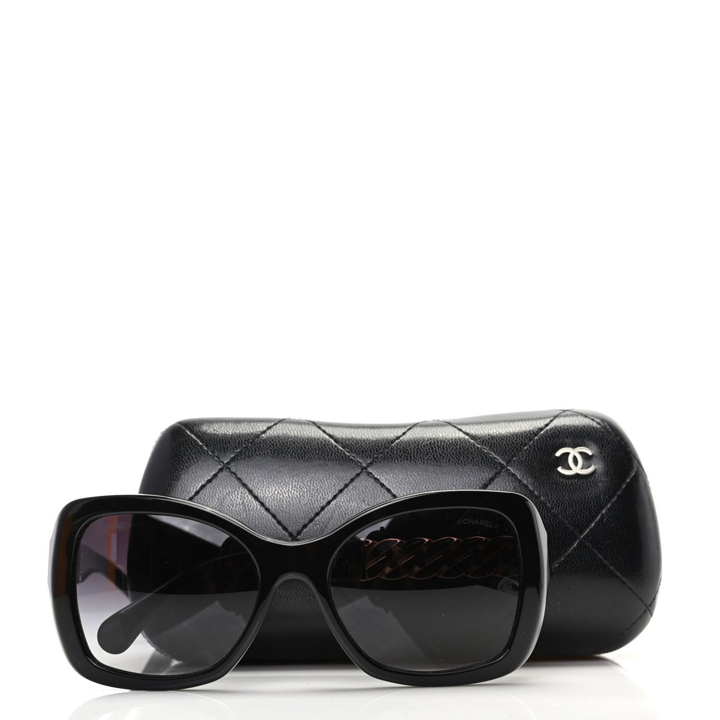 Acetate Metal Chain Square Sunglasses 5305 Black