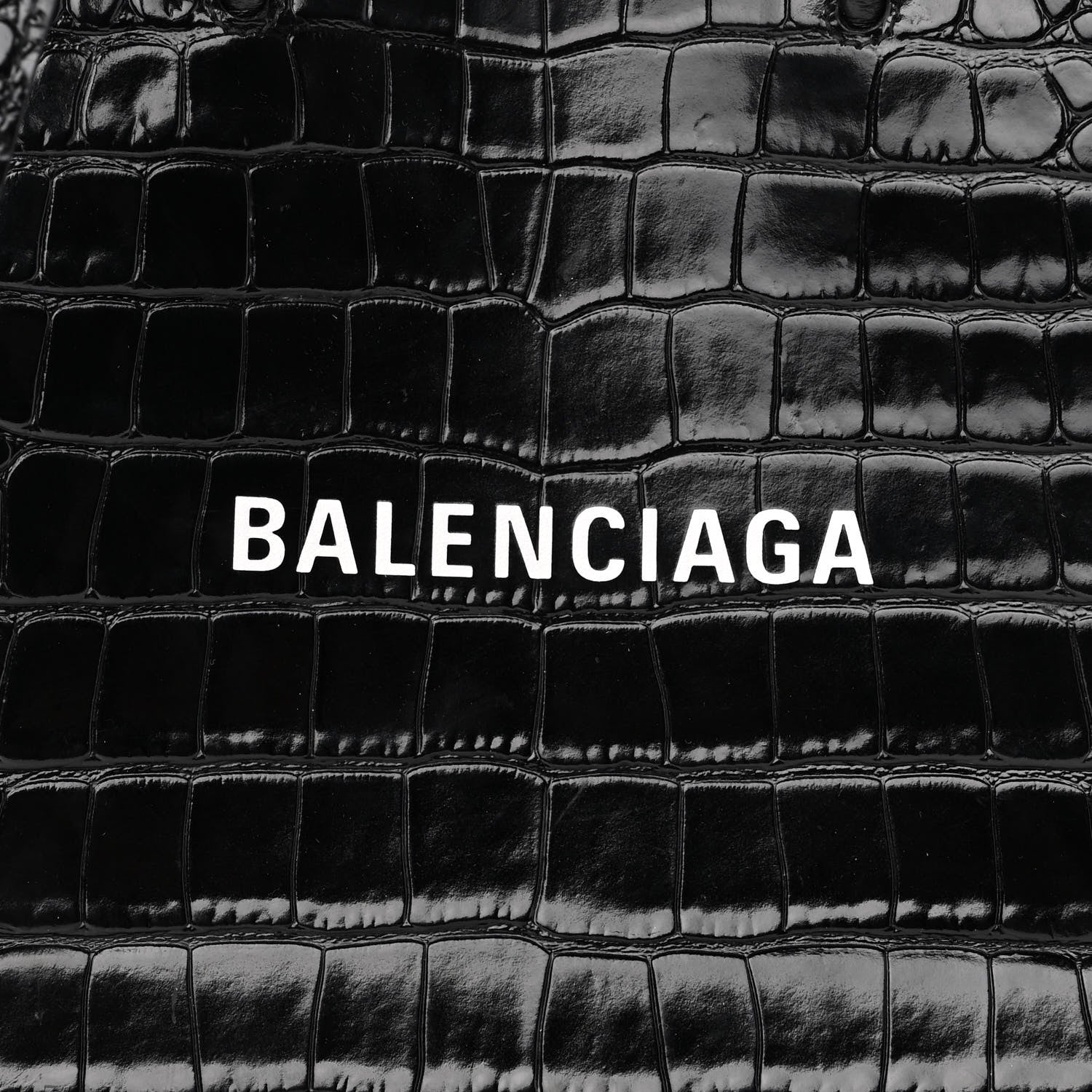 Balenciaga Shiny Calfskin Logo Crocodile Embossed North South Shopper Tote XXS Black White 8 of 10