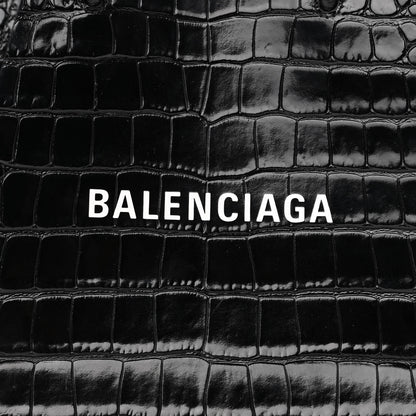 Balenciaga Shiny Calfskin Logo Crocodile Embossed North South Shopper Tote XXS Black White 8 of 10