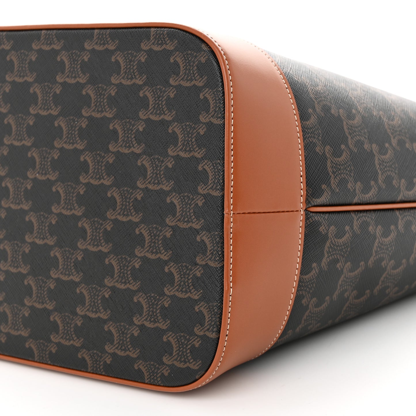 Triomphe Canvas Calfskin Medium Bucket Bag Tan