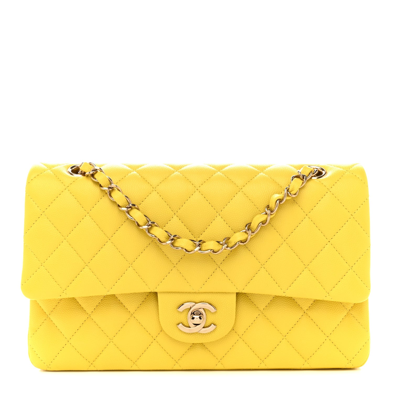 Chanel Caviar Quilted Medium Double Flap Yellow 1 of 11