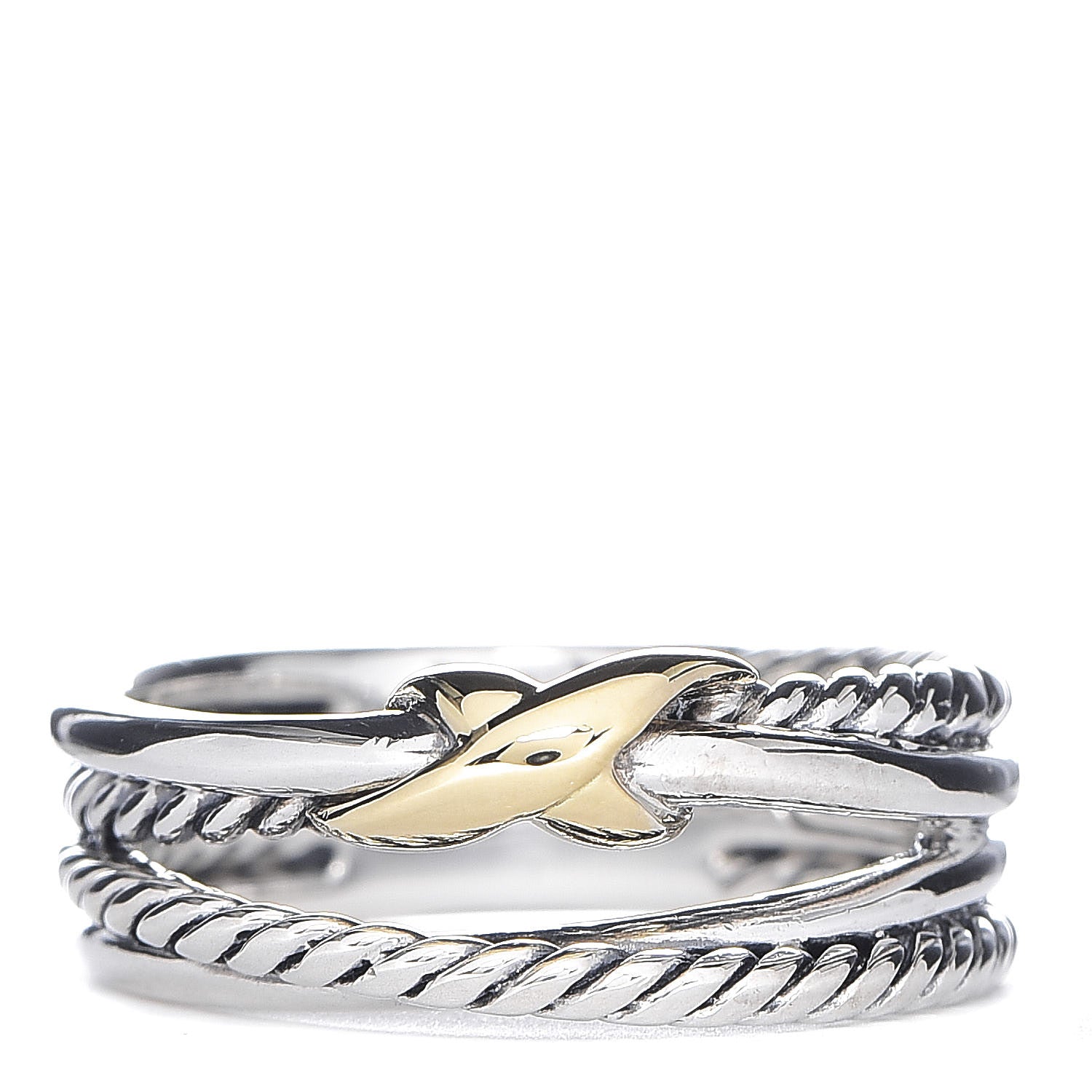 David Yurman Sterling Silver 18K Yellow Gold 6mm X Crossover Ring 50 5.5 1 of 5