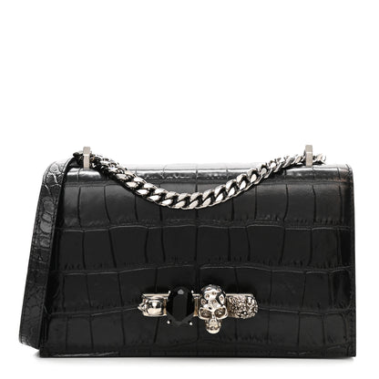Alexander McQueen Crocodile Embossed Calfskin Knuckle Crossbody Black 1 of 10