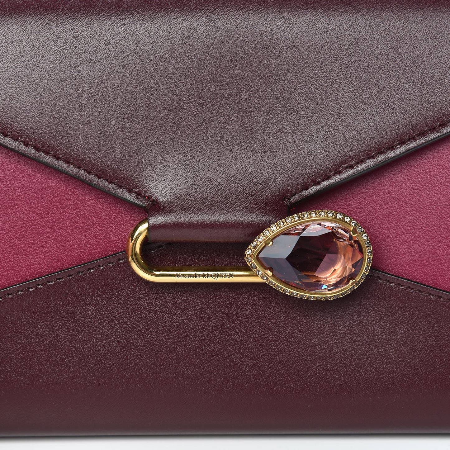 Calfskin Crystal Pin Envelope Wallet On Chain Red