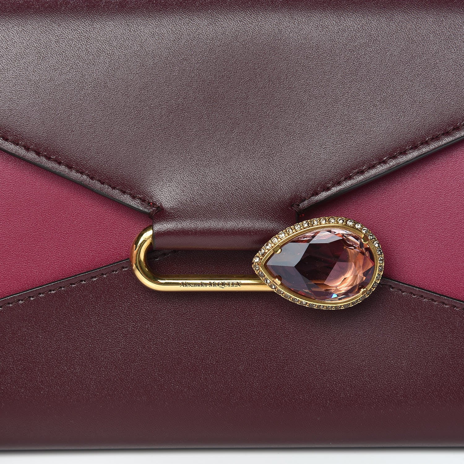 Alexander McQueen Calfskin Crystal Pin Envelope Wallet On Chain Red 9 of 9