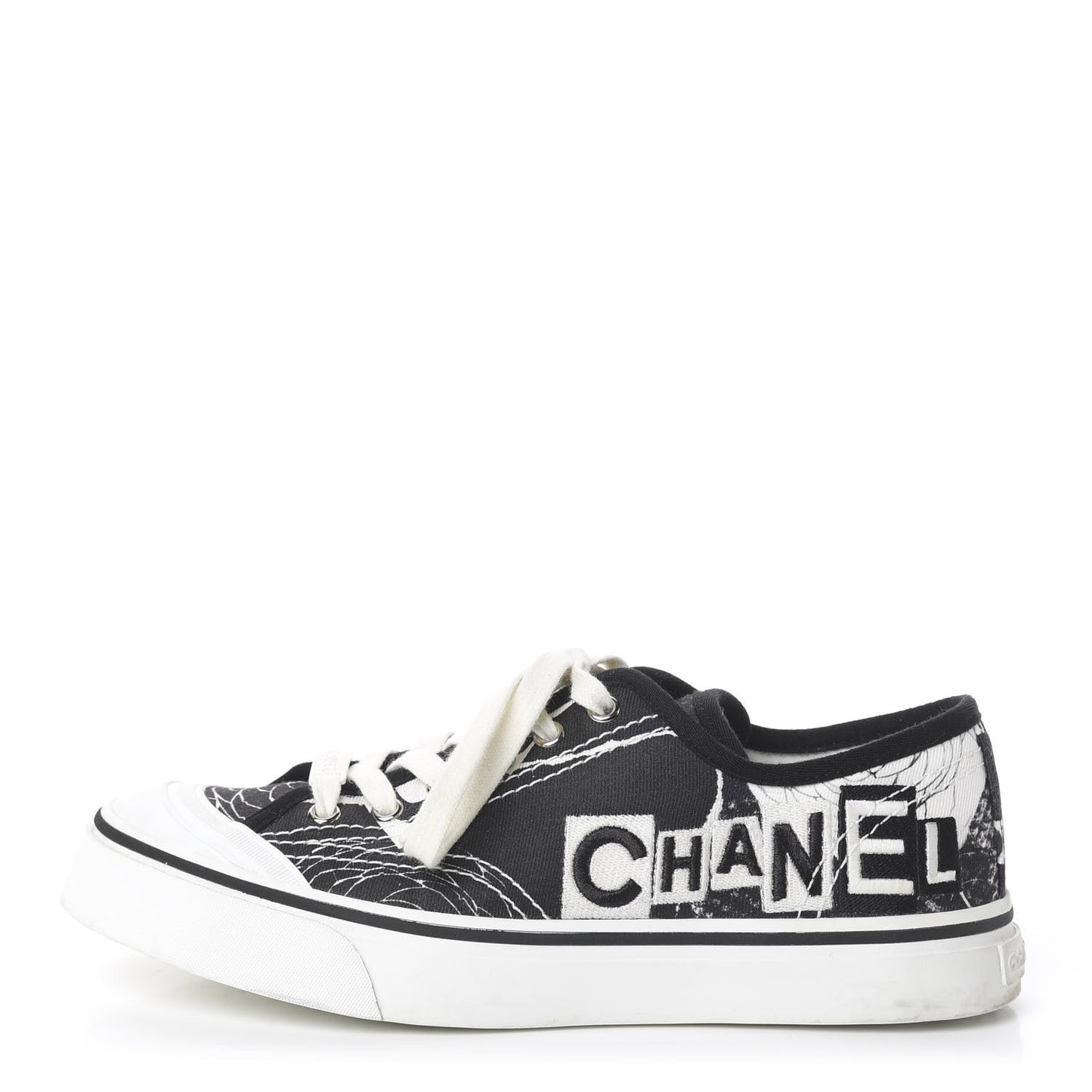 Printed Fabric Low Top Logo Sneakers 38.5 White Black