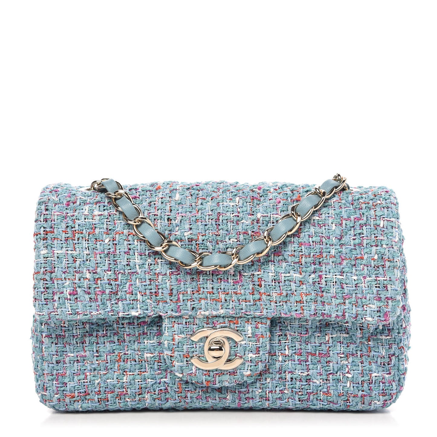 Tweed Quilted Mini Rectangular Flap Blue Multicolor