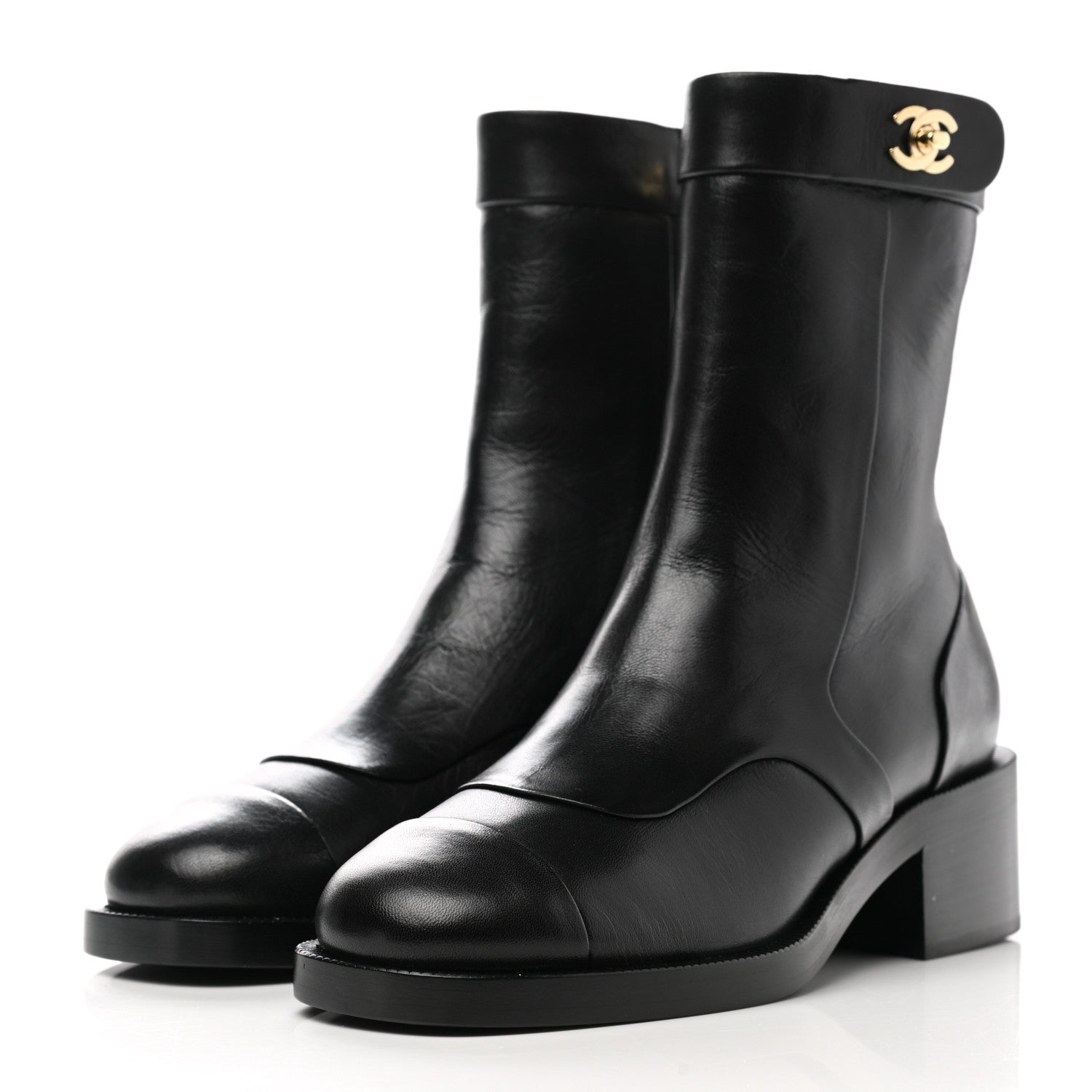 Chanel Shiny Goatskin CC Short Boots 35 Black 3 of 9
