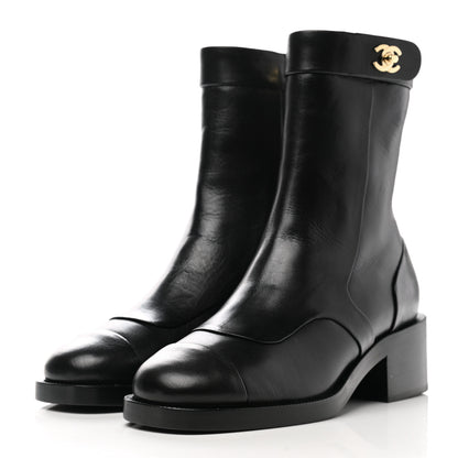 Chanel Shiny Goatskin CC Short Boots 35 Black 3 of 9