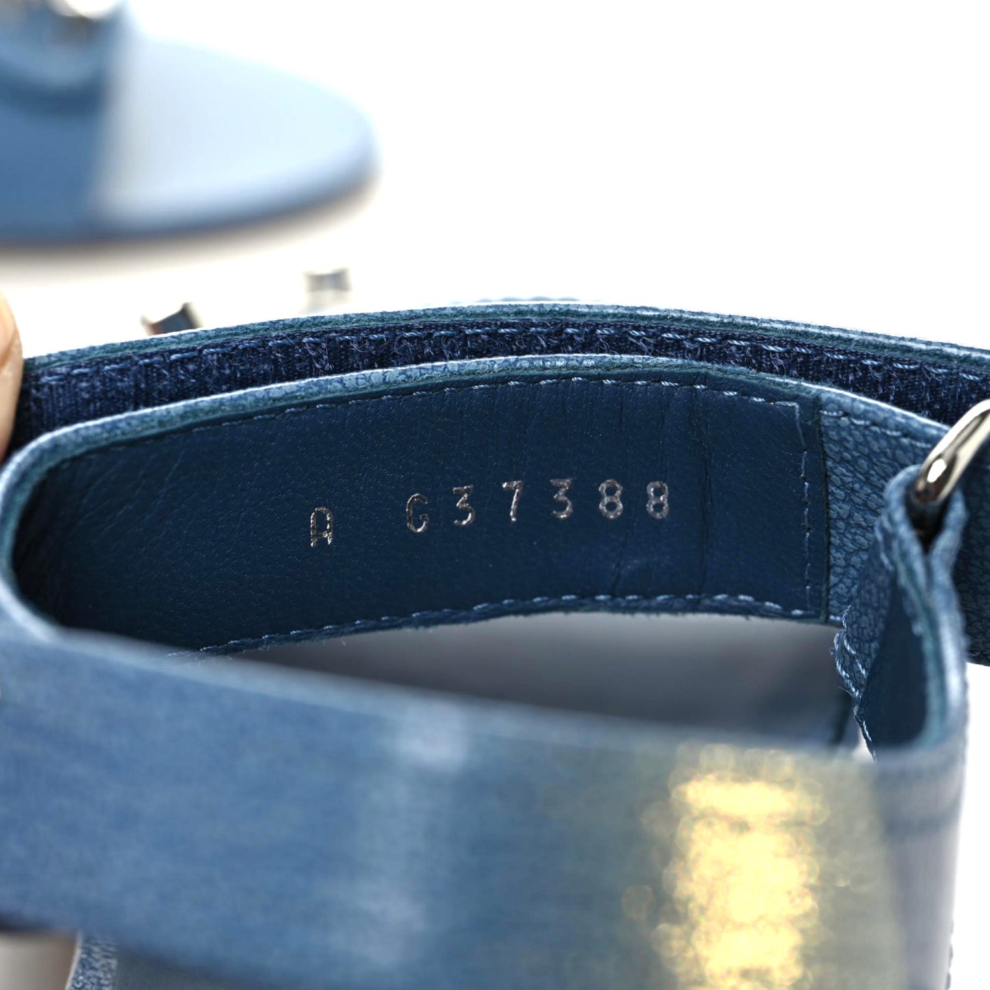 Iridescent Calfskin Logo CC Turnlock Sandals 37.5 Blue