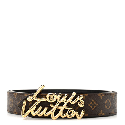 Louis Vuitton Monogram LV Script 30mm Reversible Belt 80 32 Black 1 of 6