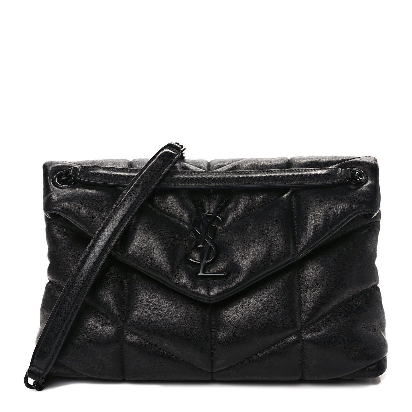 Lambskin Quilted Monogram Monochrome Small Loulou Puffer Chain Satchel Black