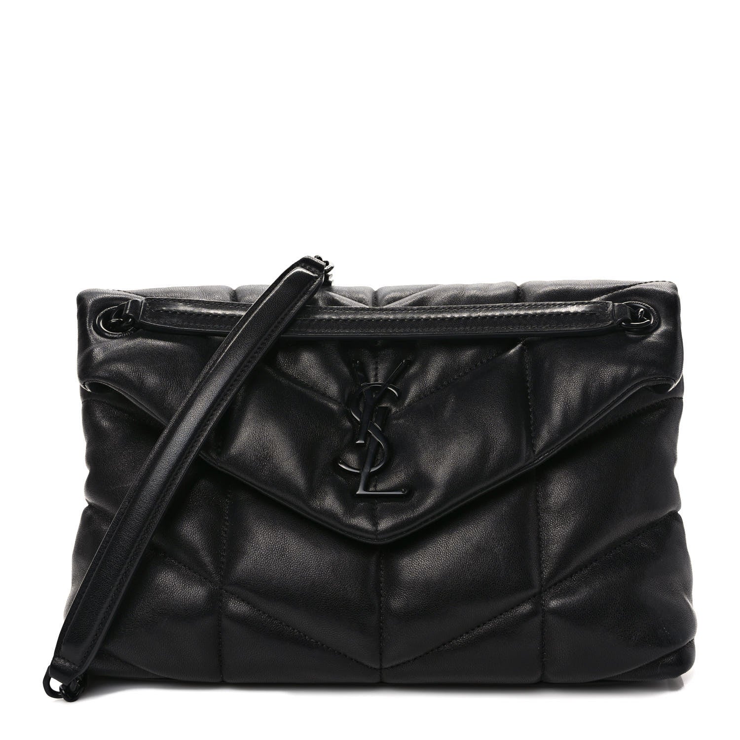 Saint Laurent Lambskin Quilted Monogram Monochrome Small Loulou Puffer Chain Satchel Black 1 of 10