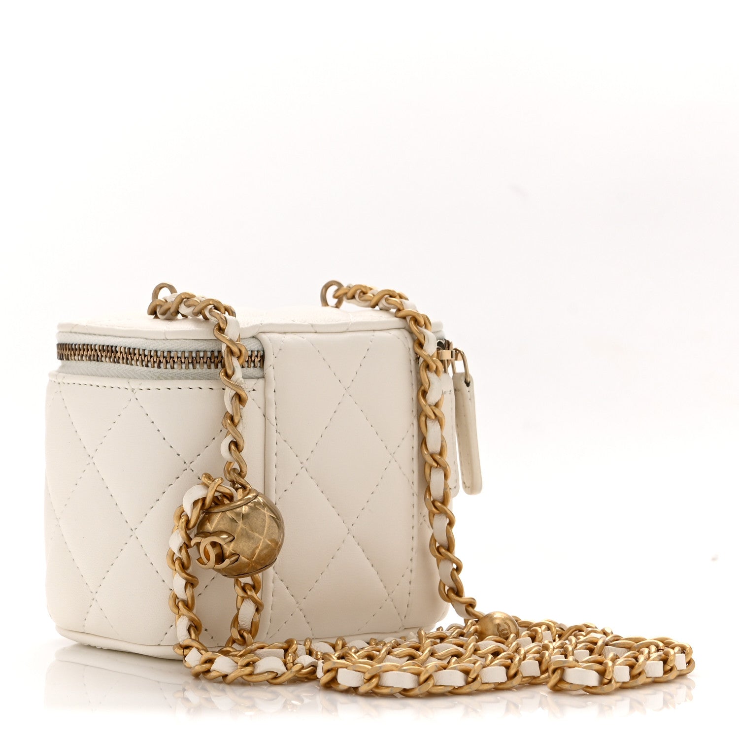 Chanel Lambskin Quilted Pearl Crush Mini Vanity Case With Chain White 3 of 11