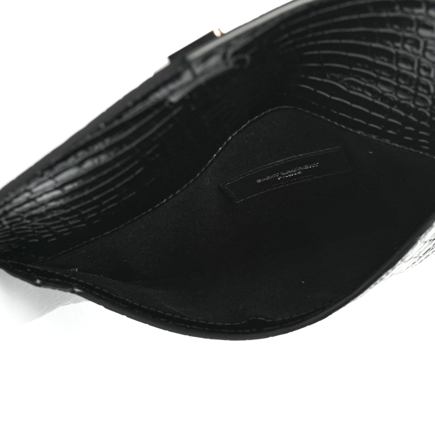 Saint Laurent Calfskin Crocodile Embossed Monogram Uptown Baby Pouch Black 4 of 4