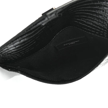 Saint Laurent Calfskin Crocodile Embossed Monogram Uptown Baby Pouch Black 4 of 4