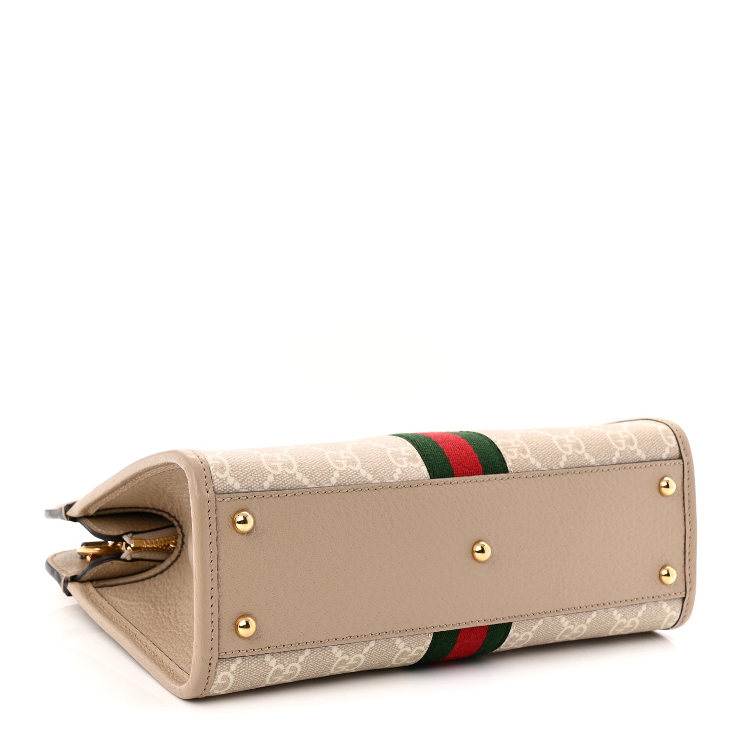 GG Supreme Monogram Textured Dollar Calfskin Web Small Ophidia Slip Handle Tote Beige Mystic White Oatmeal