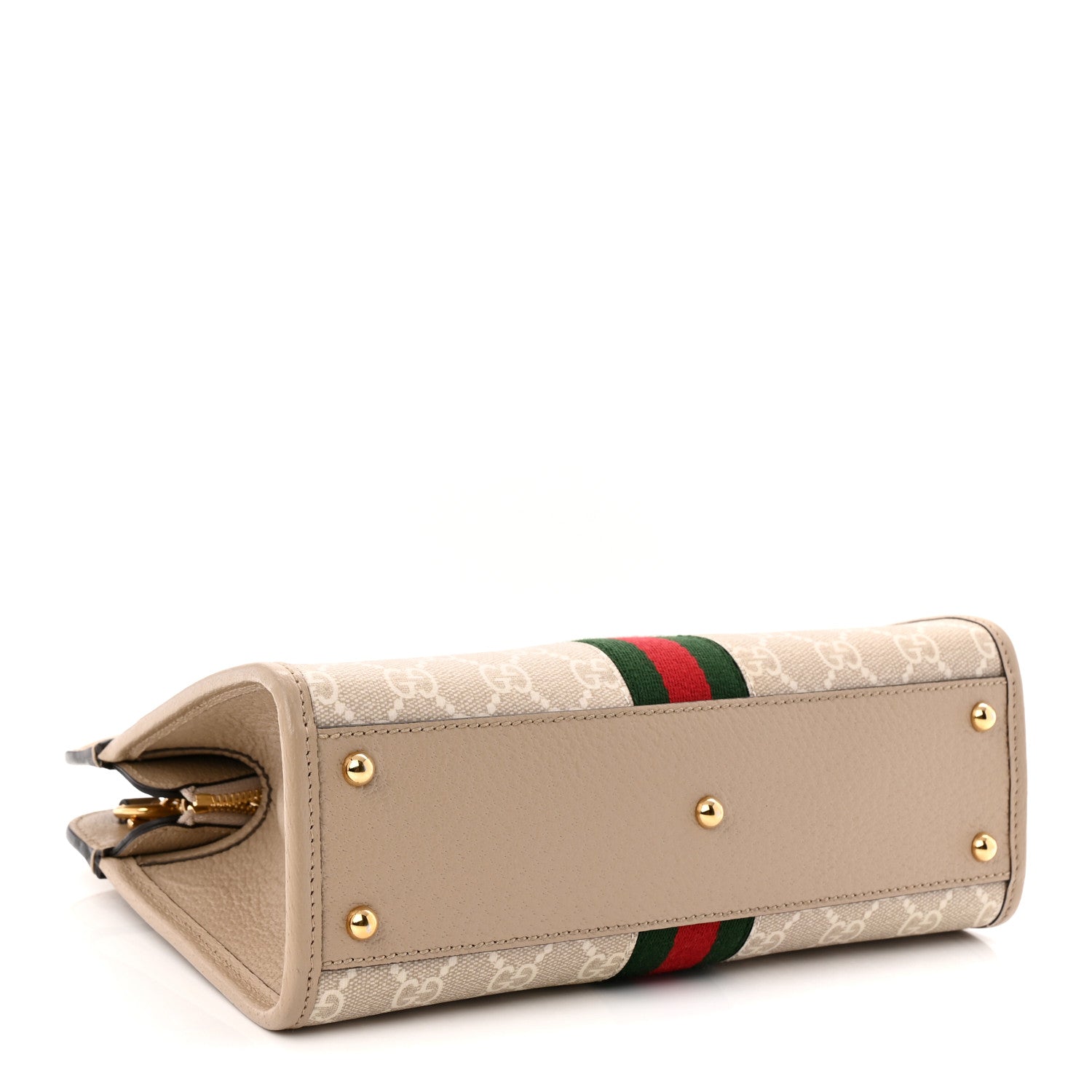 Gucci GG Supreme Monogram Textured Dollar Calfskin Web Small Ophidia Slip Handle Tote Beige Mystic White Oatmeal 4 of 11