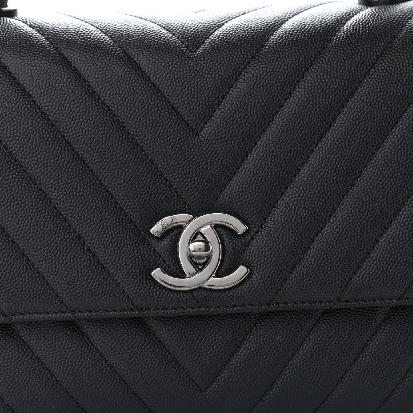 Caviar Chevron Quilted Small Coco Handle Flap Black