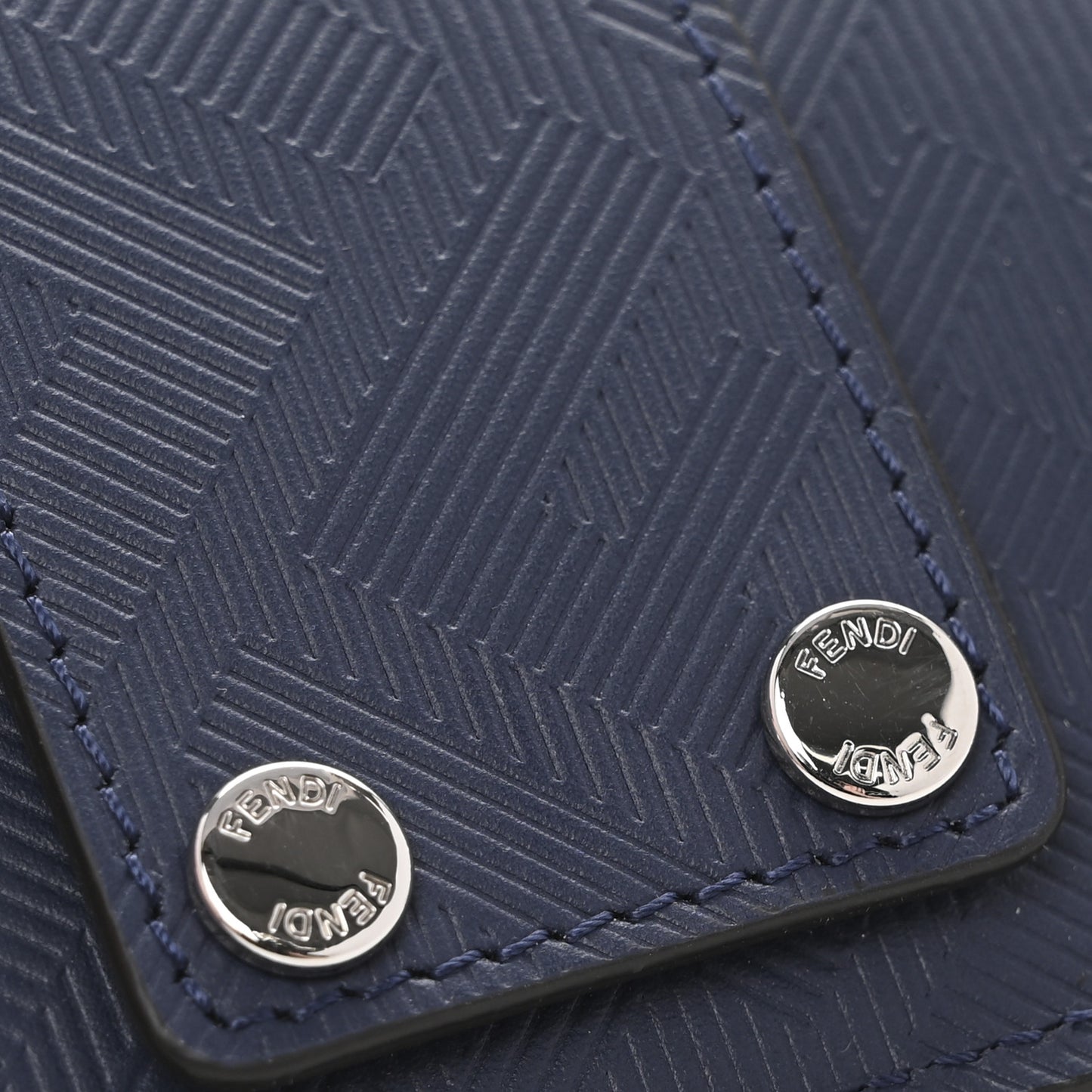 Calfskin FF Embossed Baguette Card Case Blueberry