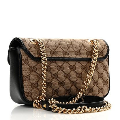 Gucci Monogram Matelasse Diagonal Mini GG Marmont Shoulder Bag Beige Black 3 of 11