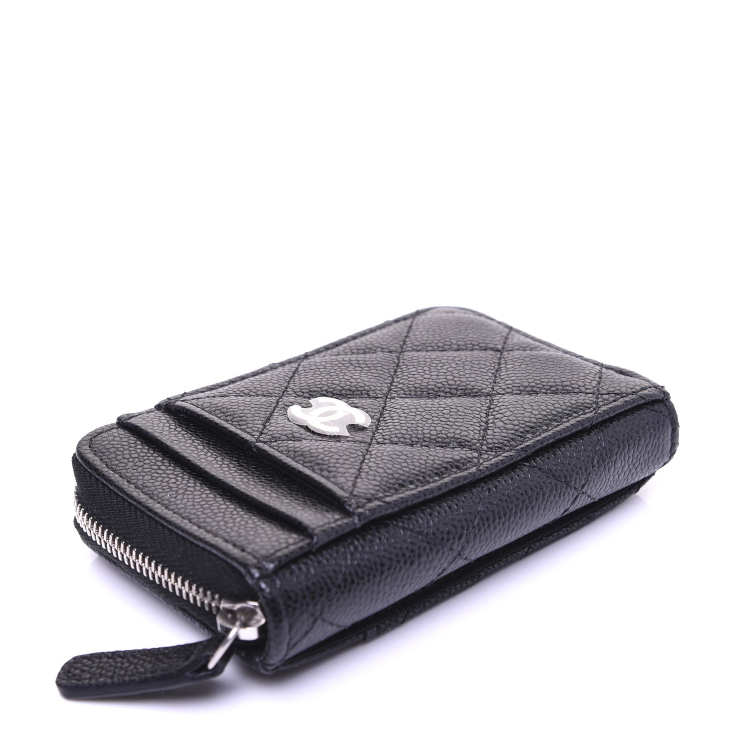 Caviar Quilted Zip Card Holder Black