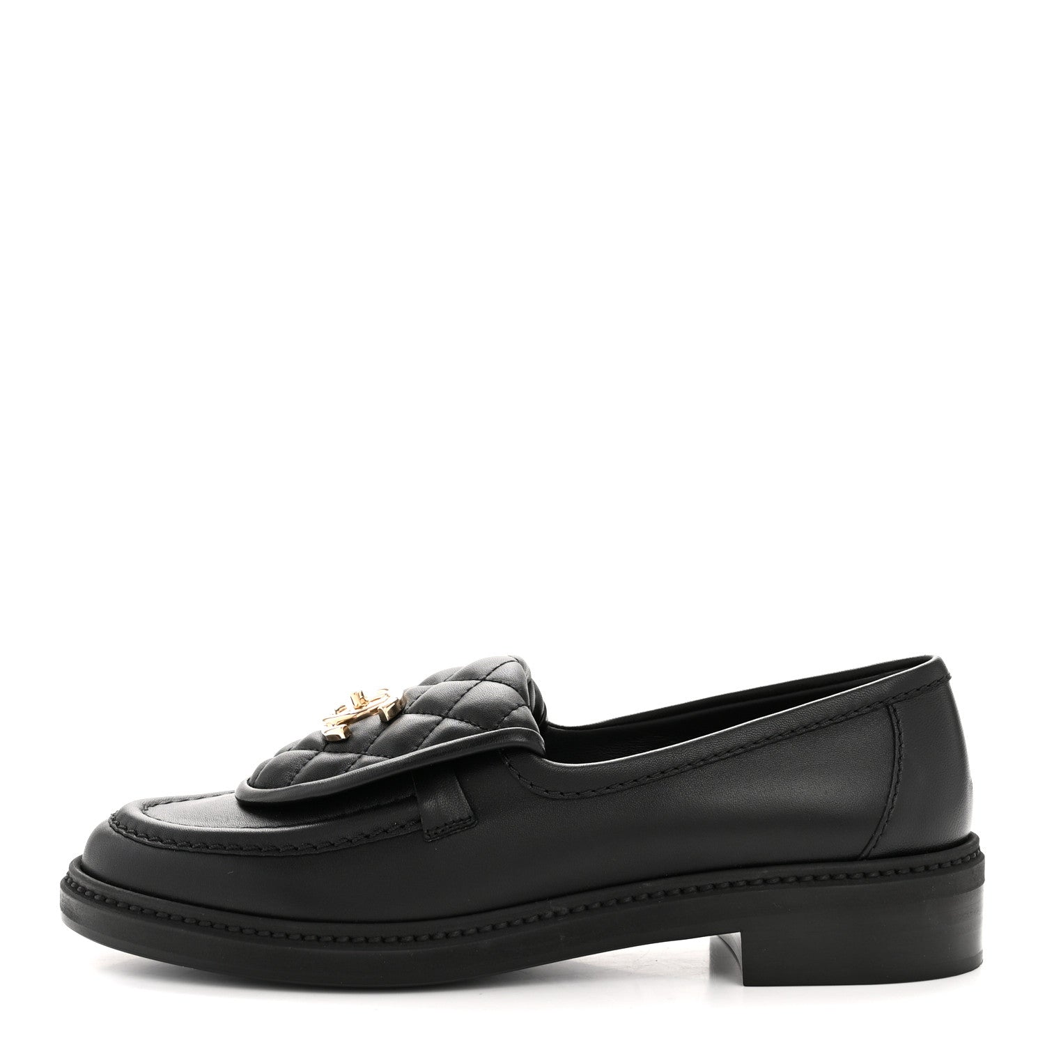 Chanel Lambskin Quilted CC Turnlock Loafers 37.5 Black 1 of 10