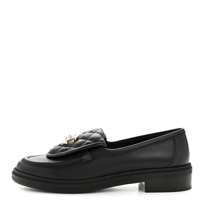 Chanel Lambskin Quilted CC Turnlock Loafers 37.5 Black 1 of 10