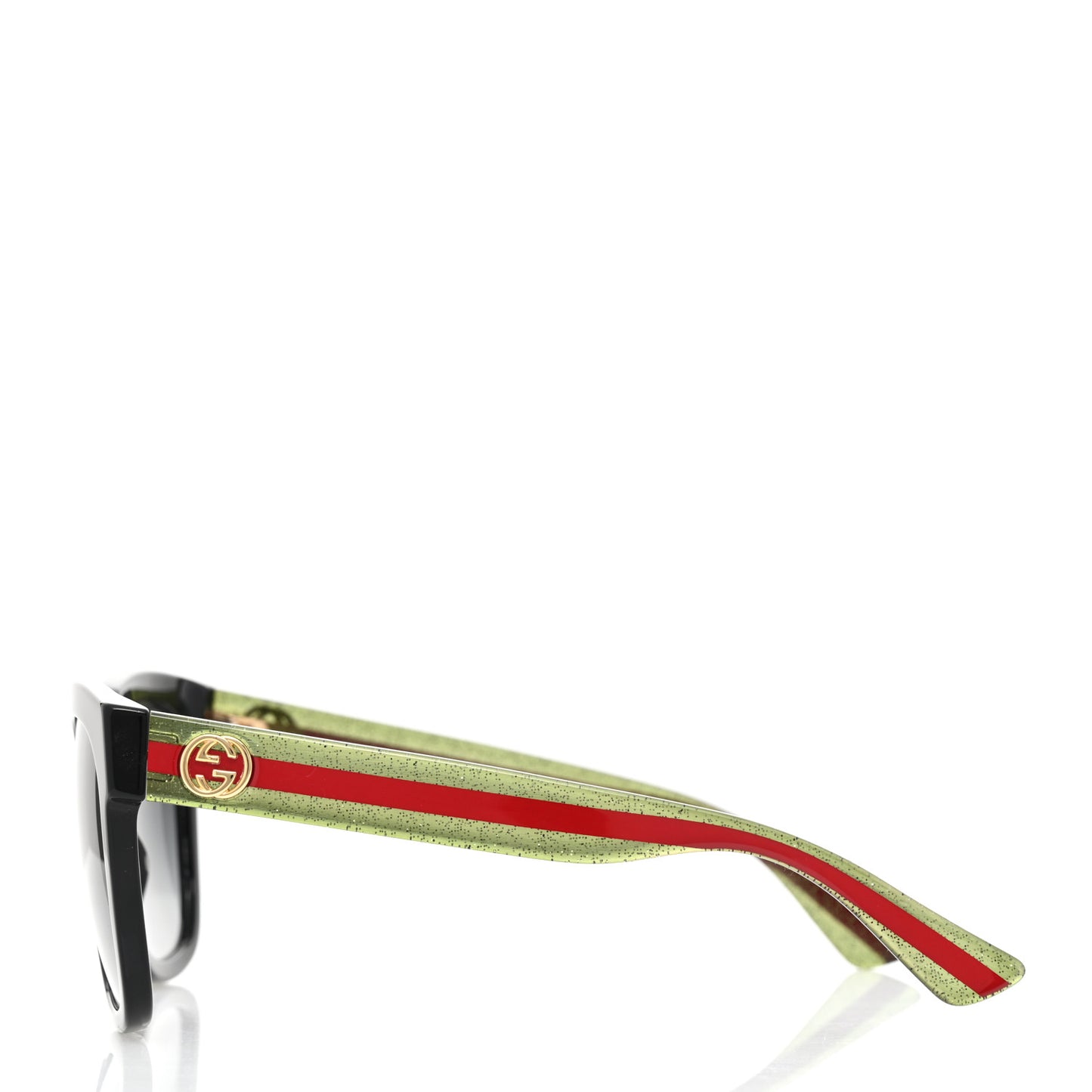 Acetate Square Frame Web Glitter Sunglasses GG0034S Black Green
