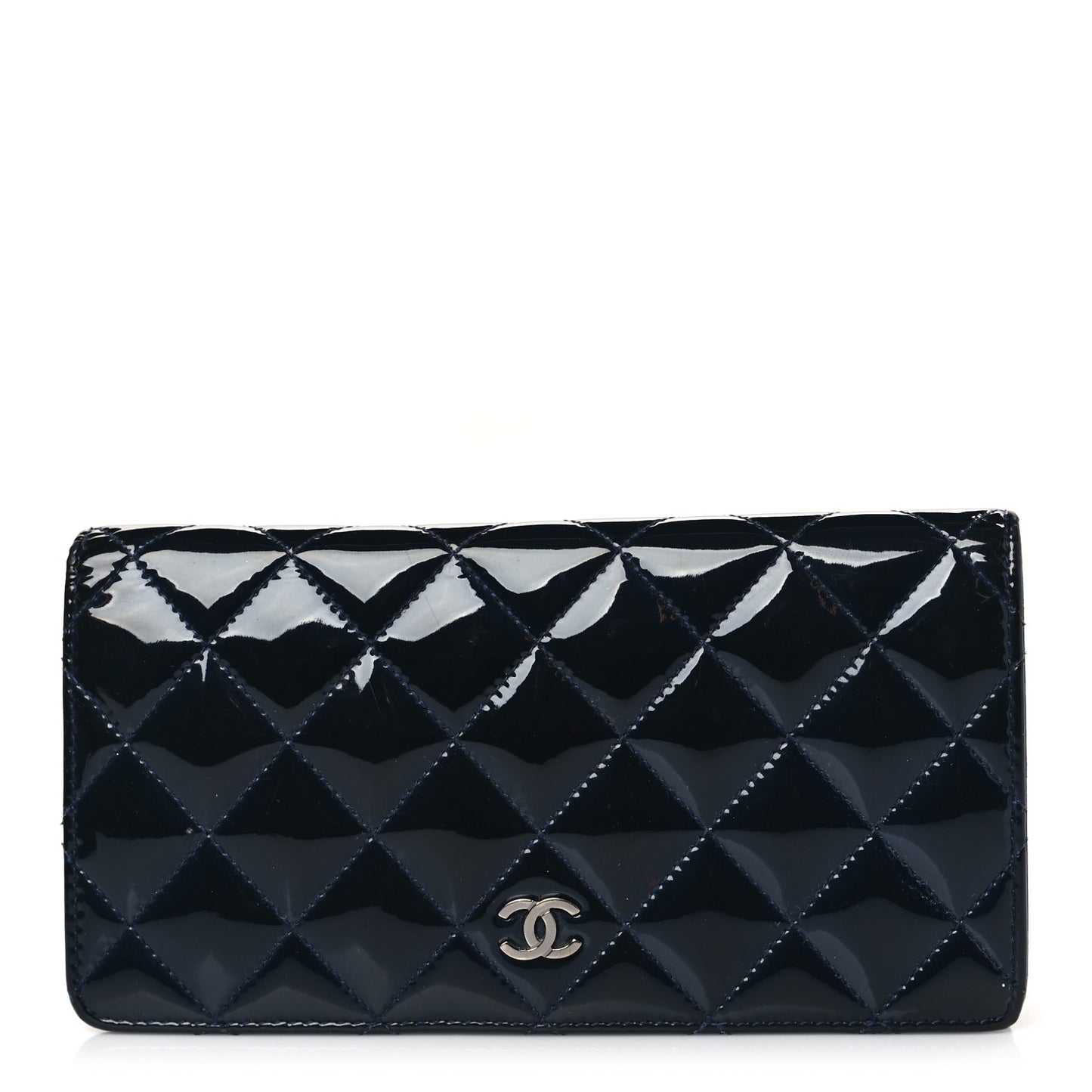 Patent Calfskin Quilted Yen Wallet Blue