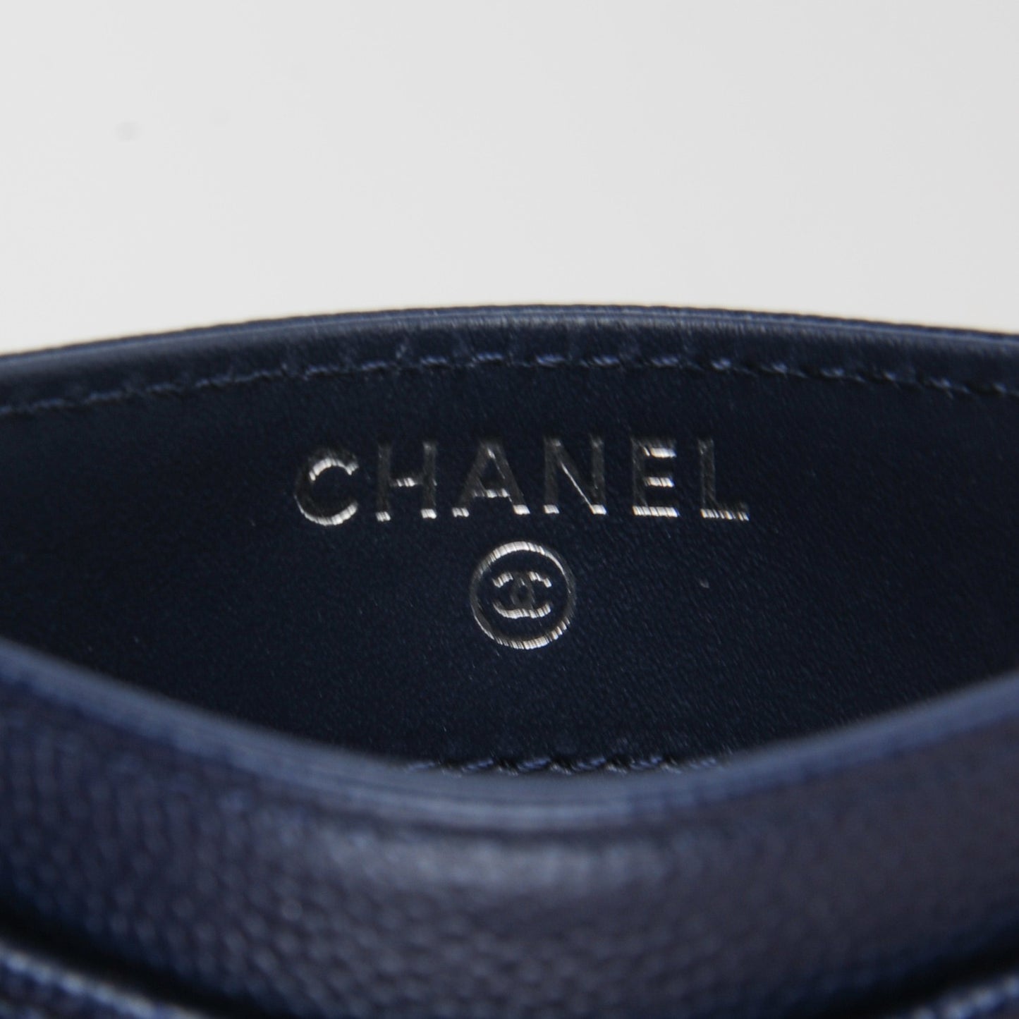 Caviar Chevron Card Holder Navy
